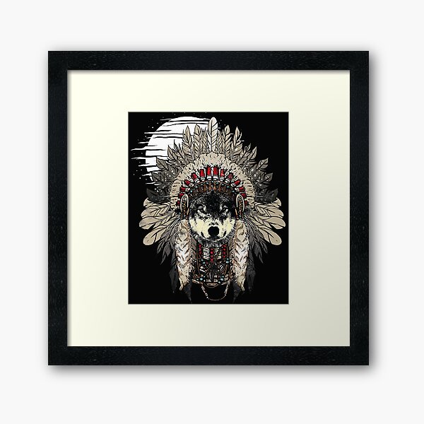 Wolf Indianer Kopfschmuck Gerahmter Kunstdruck Von Eazypeazy Redbubble