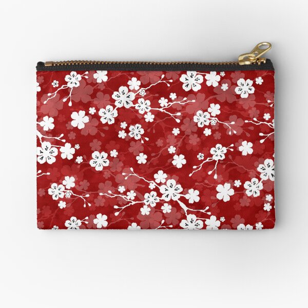Red and white cherry blossom pattern Zipper Pouch