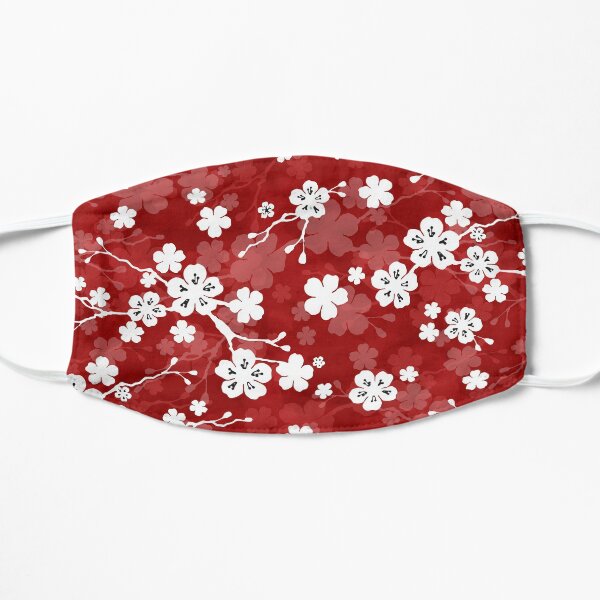 Red and white cherry blossom pattern Flat Mask