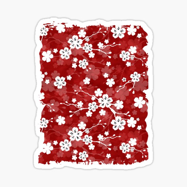 Red and white cherry blossom pattern Sticker