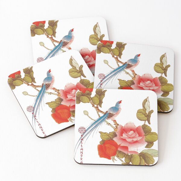 Item preview, Chinese ink painting - red rose with blue bird designed and sold by Kallandra.