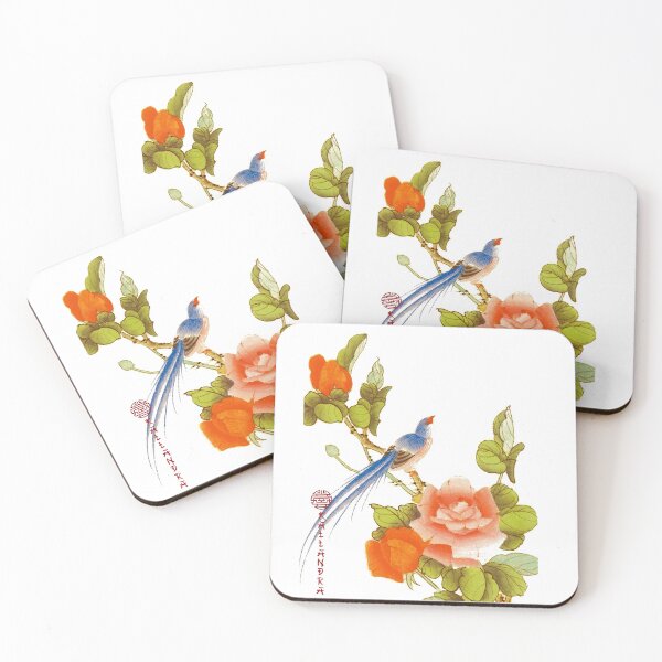 Item preview,  Color print blue bird on orange rose branch designed and sold by Kallandra.