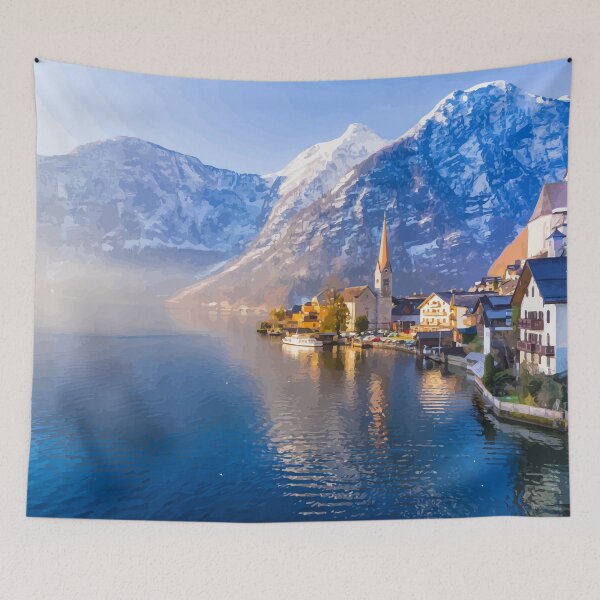 Item preview, Hallstatt with snowy mountains designed and sold by mattpanta.