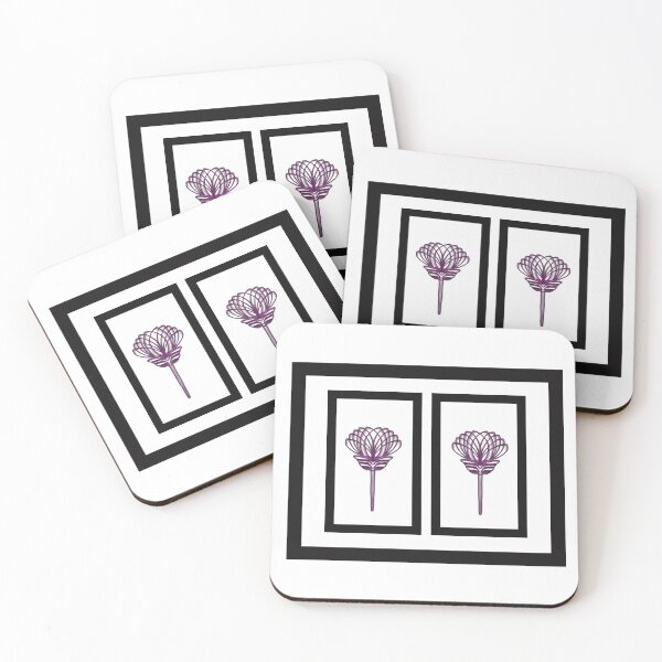 Item preview, Elegant and stylish violet flower motifs with black borders on cool white. designed and sold by PetaJaneHome.
