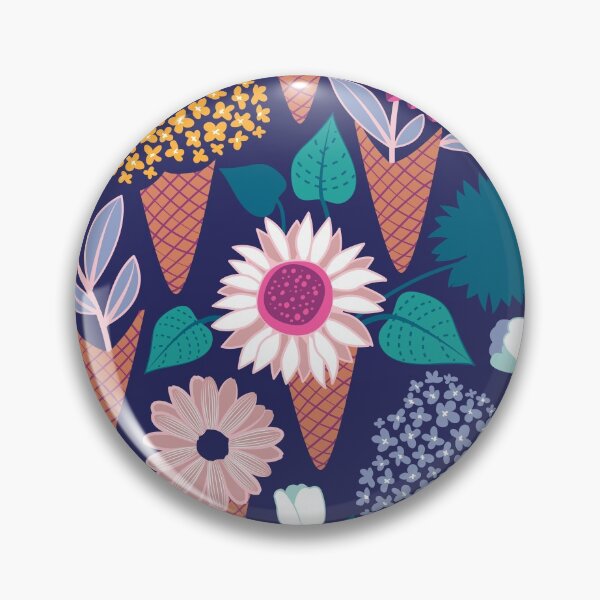 Item preview, Midsummer I scream flower cones // navy blue background pink magenta yellow and teal and violet flowers bouquets designed and sold by SelmaCardoso.