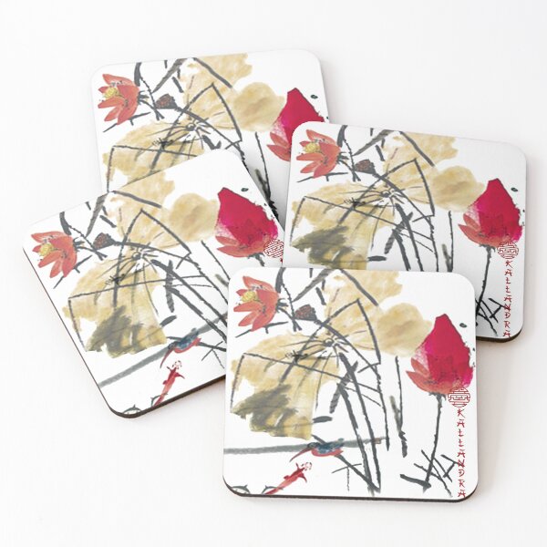 Item preview, Chinese ink painting - lotus flowers and stem ink painting designed and sold by Kallandra.