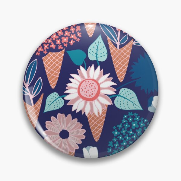 Item preview, Midsummer I scream flower cones // navy blue background pink coral and aqua and teal flowers bouquets designed and sold by SelmaCardoso.