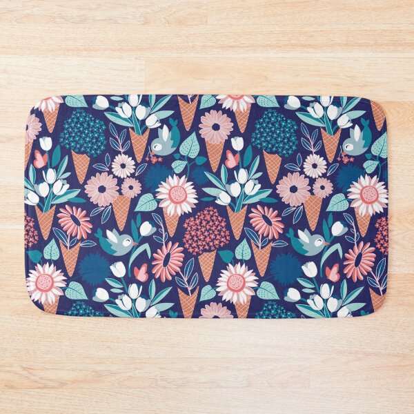 Item preview, Midsummer I scream flower cones // navy blue background pink coral and aqua and teal flowers bouquets designed and sold by SelmaCardoso.