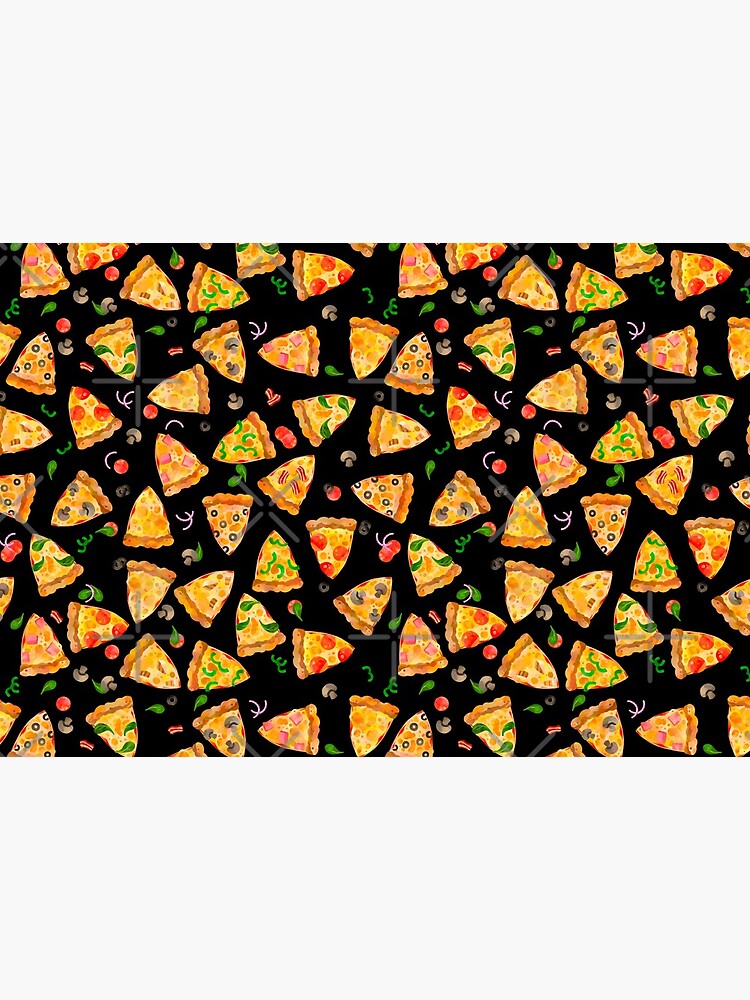 Watercolor Pizza Fast Food Junk Food Pattern On Black by SamAnnDesigns
