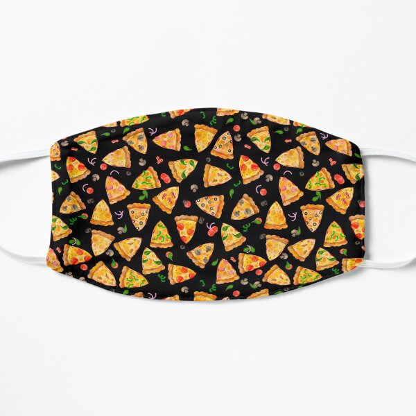 Watercolor Pizza Fast Food Junk Food Pattern On Black Flat Mask