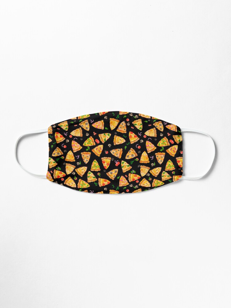 Alternate view of Watercolor Pizza Fast Food Junk Food Pattern On Black Mask
