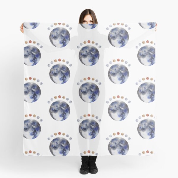 Abstract Planet Moons in Black, Blue. Gold, Silver, and Copper Scarf