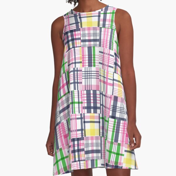 Preppy Pink Patchwork Madras A-Line Dress