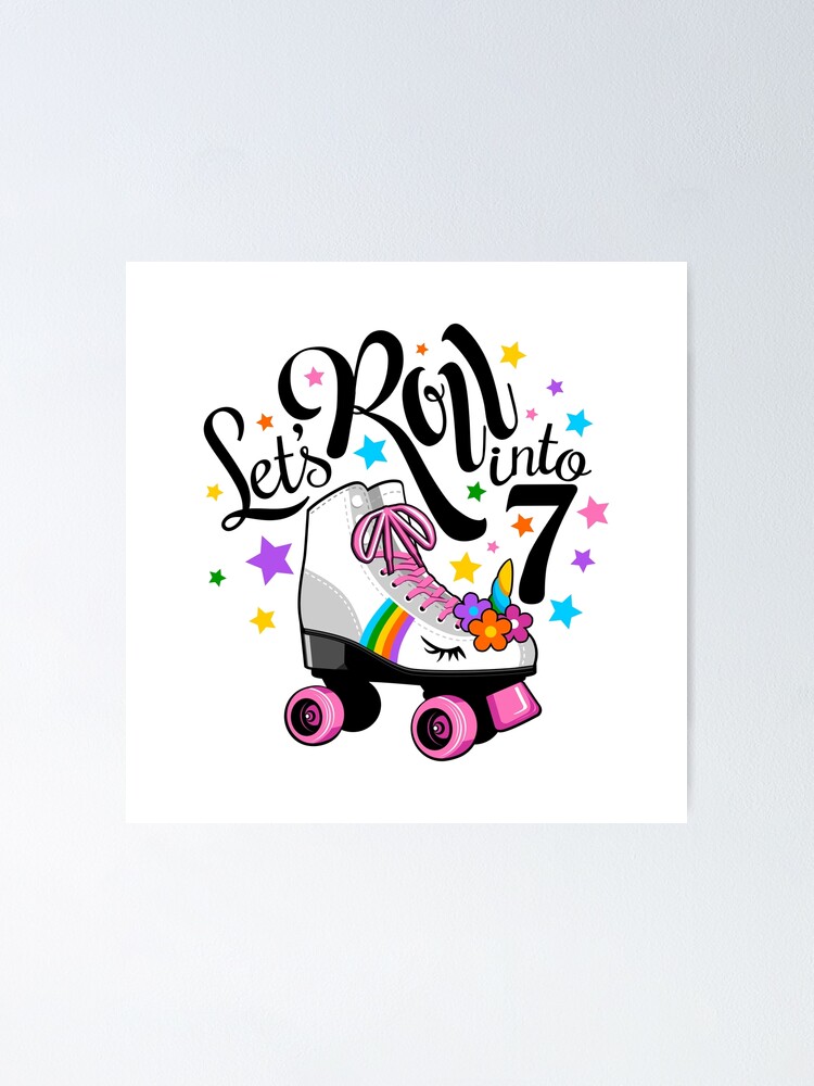 Lets Roll Into 7 Birthday. Unicorn, Roller Skate T-Shirt.