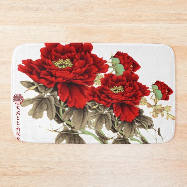 Item preview, Chinese ink painting - dark red wild rose branch - art print red designed and sold by Kallandra.
