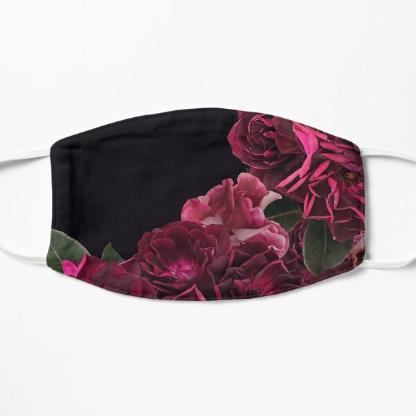Dark Red Vintage Roses on black Flat Mask