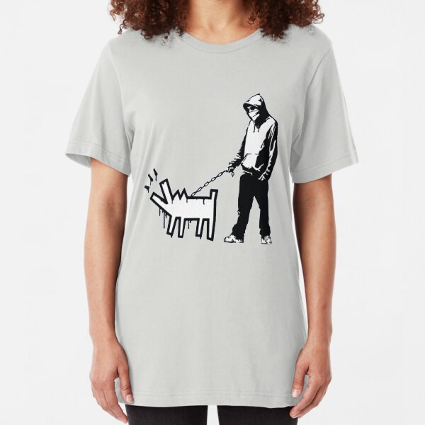 Banksy Thug with a Barking Dog! Slim Fit T-Shirt