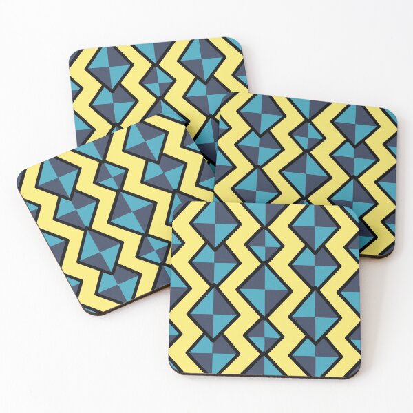 Item preview, Yellow Lighting Bolts around Blue Triangle Squares  designed and sold by MelindaLedsome.