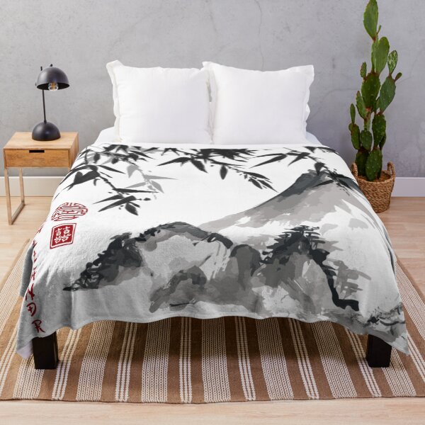 Item preview, Chinese ink painting - mountain landscape with bamboo ink painting designed and sold by Kallandra.