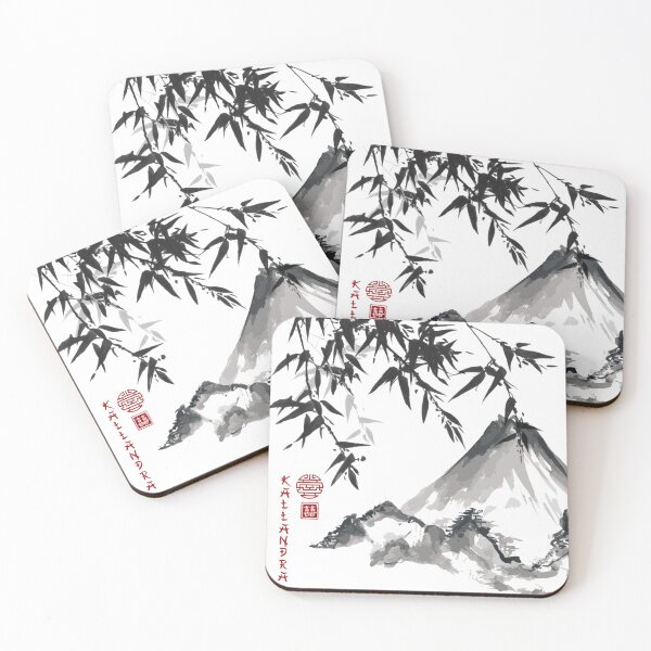 Item preview, Chinese ink painting - mountain landscape with bamboo ink painting designed and sold by Kallandra.