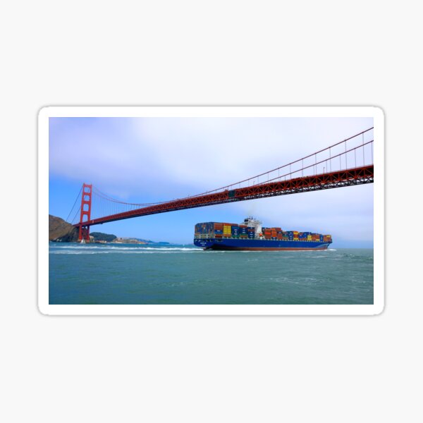 Commerce.- Cargo ship under the Golden Gate Bridge, San Francisco, California Sticker
