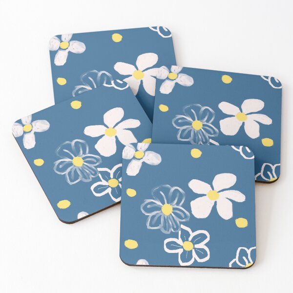 Item preview, White Daises and Yellow Polka Dots with Blue Background designed and sold by RepeatCandy.