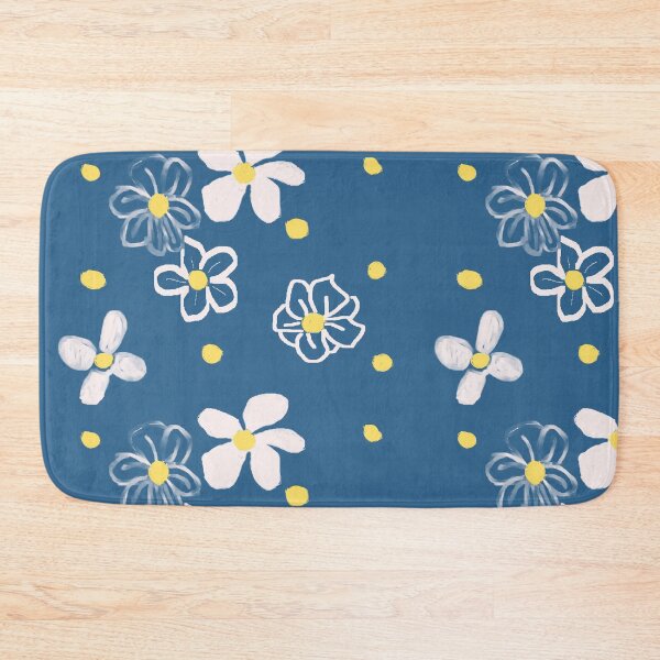 Item preview, White Daises and Yellow Polka Dots with Blue Background designed and sold by RepeatCandy.