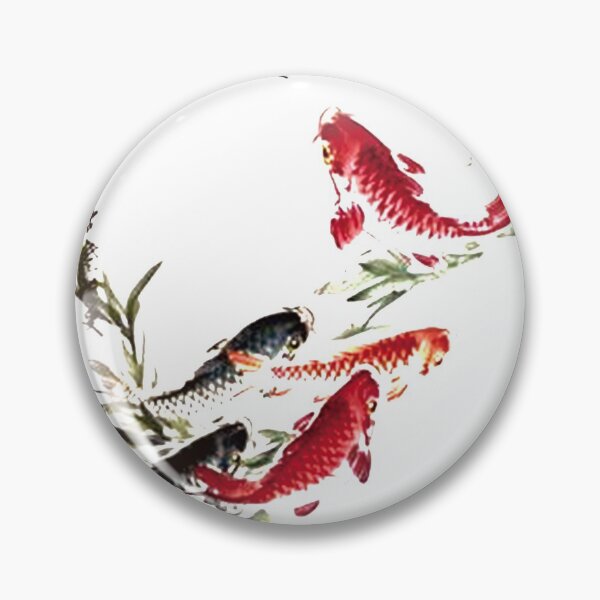 Item preview, Colored china painting with red and black koi carp ink painting designed and sold by Kallandra.