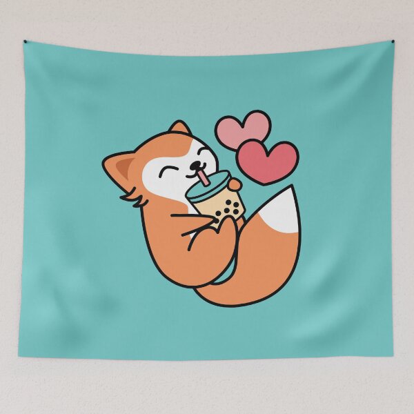 Item preview, Cute Kawaii Fox Sipping Boba Tea - Bubble Tea designed and sold by BobaTeaMe.
