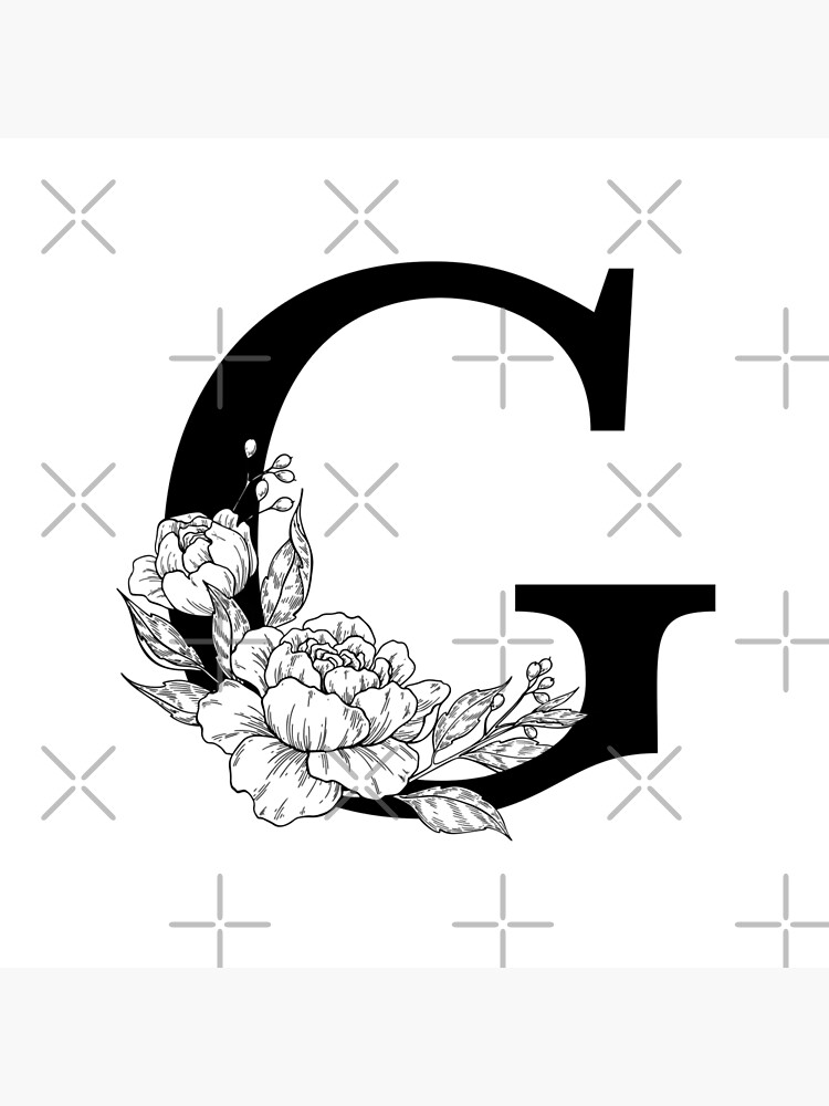 G Botanical Monogram. Detailed Peony Drawing