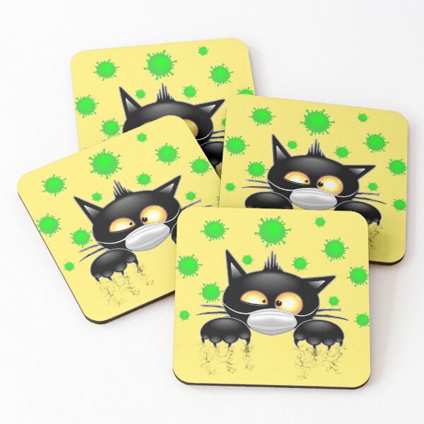 Item preview, Cat Funny Cartoon Character with Face Mask and Viruses designed and sold by BluedarkArt.