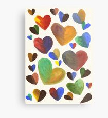 Hand-Painted Hearts in Colorful Chocolate Brown Metal Print