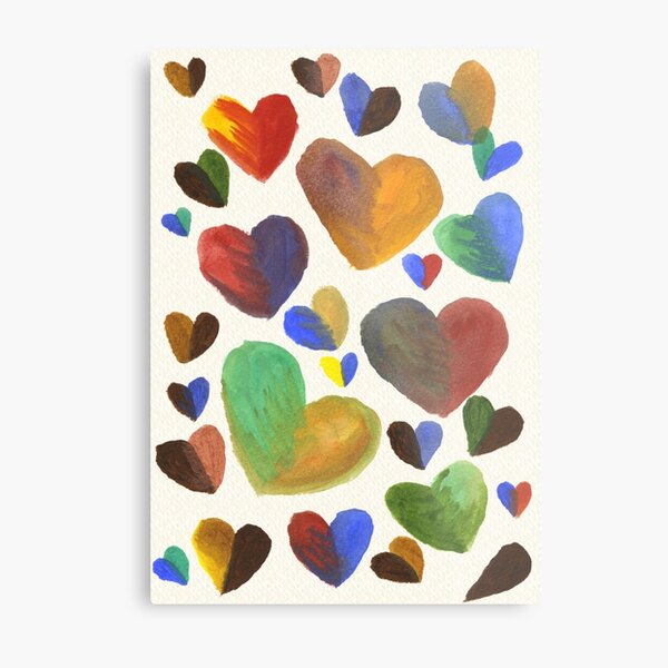 Hand-Painted Hearts in Colorful Chocolate Brown Metal Print