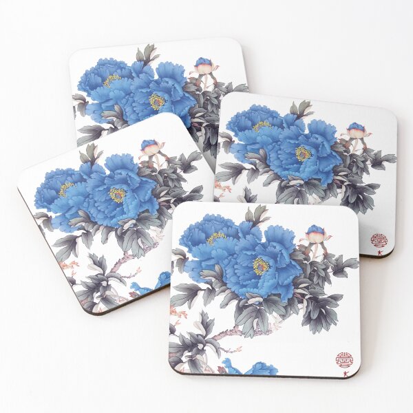 Item preview, Chinese ink painting - blue roses rose branch with blue flowers designed and sold by Kallandra.