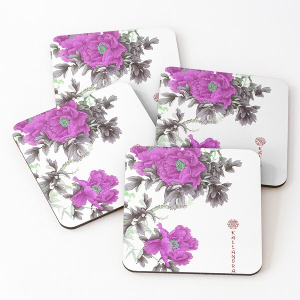 Item preview, Chinese ink painting - violet roses rose branch with violet flowers designed and sold by Kallandra.