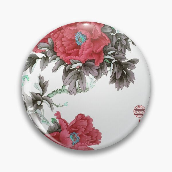 Item preview, Chinese ink painting - red roses rose branch with red flowers designed and sold by Kallandra.