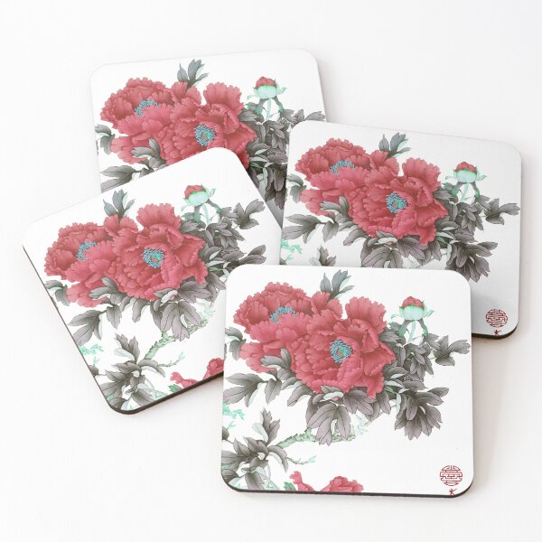 Item preview, Chinese ink painting - red roses rose branch with red flowers designed and sold by Kallandra.