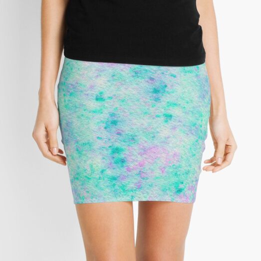 Watercolor Hand Painted Speckled Purple Turquoise Background Mini Skirt