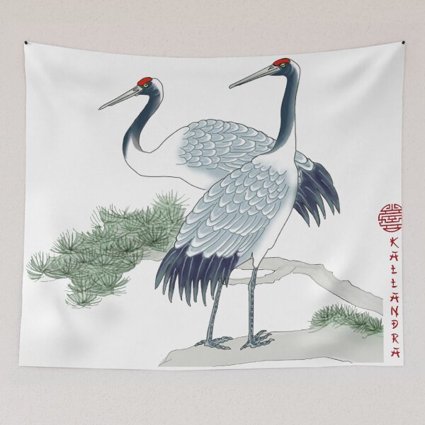 Item preview, Chinese ink painting - two red-crowned cranes designed and sold by Kallandra.