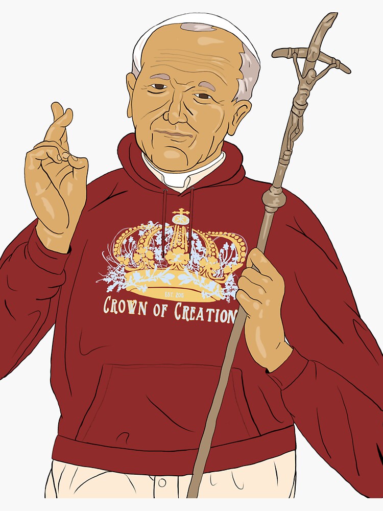"Saint john paul II in crowns hoodie" Sticker for Sale by isaaciniguez