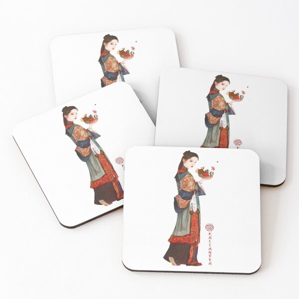 Item preview, China art print - portrait of young Chinese lady - woman with flower bowl designed and sold by Kallandra.