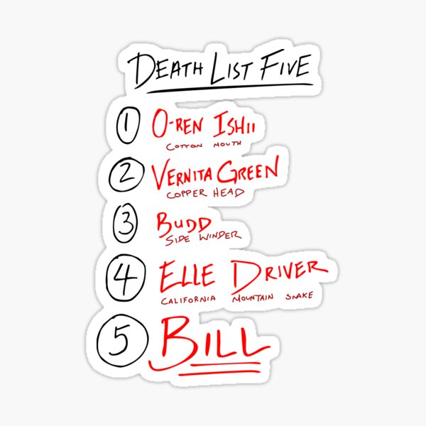 Kill Bill List Sticker