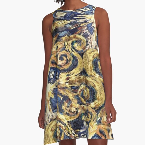 Die Doctor Starry Night Police Box A-Linien Kleid