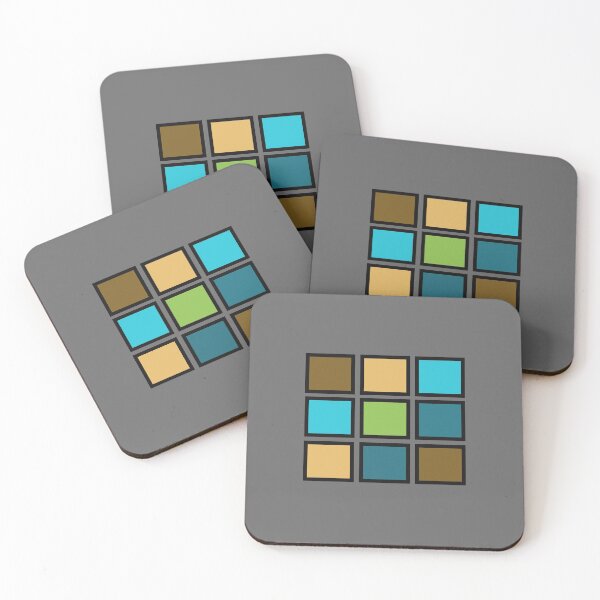 Item preview, Geometric patchwork pattern in blues and greens on a cool gray background. designed and sold by PetaJaneHome.