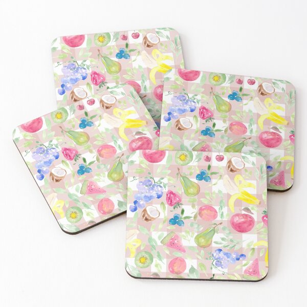 Item preview, Watercolor Fruit on Blush Pink Gingham designed and sold by Harpley Design Studio.