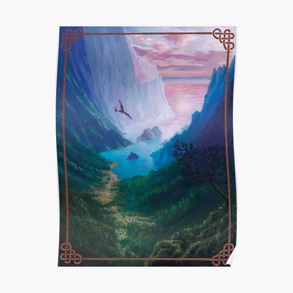 Dragon Flight How to Train Your Dragon Toothless Night Fury Landscape Ocean Mountain Sunset by Kimro Studio Poster