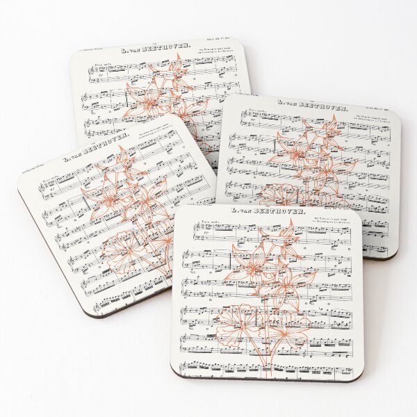 Item preview, Beethoven - Fur Elise Sheet Music Orange Floral Overlay Print designed and sold by Kdiver25.