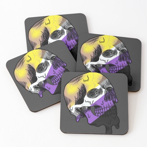 Item preview, non-binary pride flag Melting Skull  designed and sold by lmnopcreations.