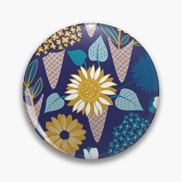 Item preview, Midsummer I scream flower cones // navy blue background blue teal and yellow flowers bouquets designed and sold by SelmaCardoso.