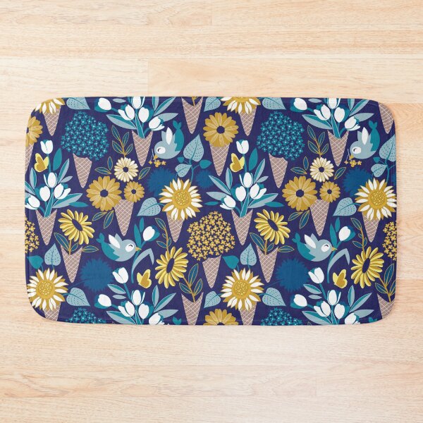 Item preview, Midsummer I scream flower cones // navy blue background blue teal and yellow flowers bouquets designed and sold by SelmaCardoso.